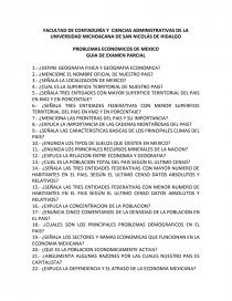 PROBLEMAS ECONOMICOS DE MEXICO. GUIA DE EXAMEN PARCIAL S/R. Página 1