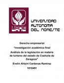 Investigación académica final. Análisis de la legislación en materia de turismo del estado de Coahuila