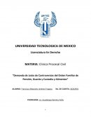 “Demanda de Juicio de Controversias del Orden Familiar de Pensión, Guarda y Custodia y Alimentos”