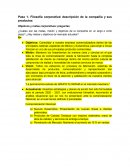 Paso 1- Filosofía corporativa/ descripción de la compañía y sus productos