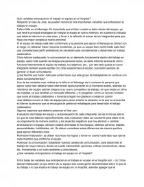 Qué variables entorpecieron el trabajo en equipo en el Hospital?. Página 1