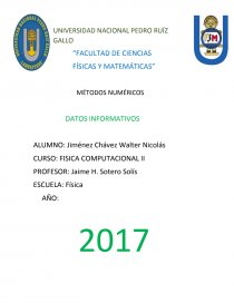 FISICA COMPUTACIONAL II MÉTODOS NUMÉRICOS. Página 1