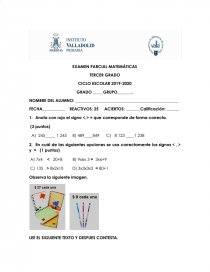 EXAMEN PARCIAL MATEMÁTICAS TERCER GRADO CICLO ESCOLAR 2019-2020. Página 1