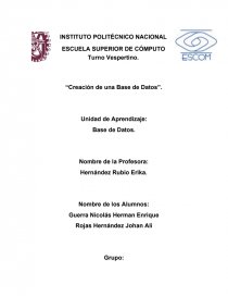 Creacion de Base de Datos. Página 1