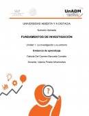 La investigación y su entorno. Evidencia de aprendizaje