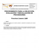 PROCEDIMIENTO PARA LA SELECCIÓN, EVALUACIÓN Y REEVALUACIÓN DE PROVEEDORES