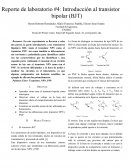 Reporte de laboratorio #4: Introducción al transistor bipolar (BJT)