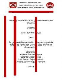 Programa de Formación Docente para impartir la materia de Formación Cívica y Ética en primero de secundaria. Página 1