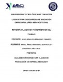 PROYECTO: ANALISIS DE PUESTOS PARA EL ÁREA DE PRODUCCIÓN DE EMPRESA TECNILIGHT