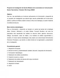 Proyecto de investigación del Quinto Módulo de la Licenciatura en Comunicación Social, Fase teórica. Página 1
