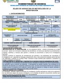 SÍLABO DE ASIGNATURA DE METODOLOGÍA DE LA INVESTIGACIÓN