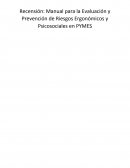 Recesión del Manual para la Evaluación y Prevención de Riesgos Egonómicos y Psicosociales en PYMES