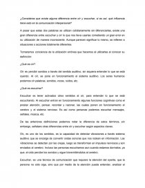 Diferencia entre escuchar y oír, así como la importancia de escuchar en el proceso de comunicación. Página 1
