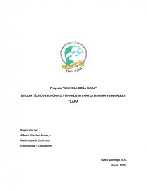 Proyecto “ACUICOLA DOÑA CLARA” ESTUDIO TÉCNICO-ECONÓMICO Y FINANCIERO PARA LA SIEMBRA Y ENGORDE DE TILAPIA. Página 1
