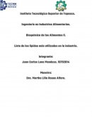 Bioquímica de los Alimentos Il. Lista de los lípidos más utilizados en la industria
