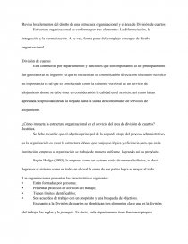 Revisa los elementos del diseño de una estructura organizacional y el área de División de cuartos. Página 1