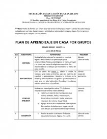 Plan aprendizaje en casa. Página 1