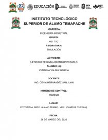 Actividad: ejercicio de simulación Montecarlo. Página 1