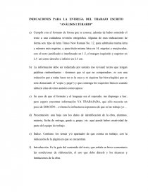 INDICACIONES PARA LA ENTREGA DEL TRABAJO ESCRITO “ANÁLISIS LITERARIO”. Página 1