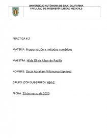 PRACTICA # 7 MATERIA: Programación y métodos numéricos. Página 1