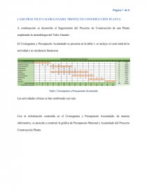 CASO PRÁCTICO VALOR GANADO. PROYECTO CONSTRUCCIÒN PLANTA. Página 1