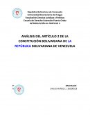 ANÁLISIS DEL ARTÍCULO 2 DE LA CONSTITUCIÓN BOLIVARIANA DE LA REPÚBLICA BOLIVARIANA DE VENEZUELA