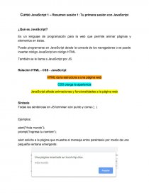 Curso JavaScript 1 – Resumen sesión 1: Tu primera sesión con JavaScript. Página 1