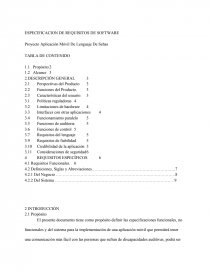 Especificacion de requisitos de software. Proyecto Aplicación Móvil De Lenguaje De Señas. Página 1