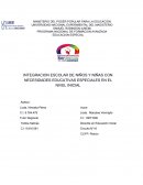 INTEGRACION ESCOLAR DE NIÑOS Y NIÑAS CON NECESIDADES EDUCATIVAS ESPECIALES EN EL NIVEL INICIAL