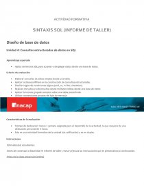 SINTAXIS SQL (INFORME DE TALLER). Página 1
