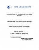 Costos y Presupuestos Taller grupal #1 Cuestionario de Modulo #1