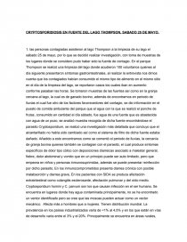 CRYPTOSPORIDIOSIS EN FUENTE DEL LAGO THOMPSON, SABADO 25 DE MAYO. Página 1