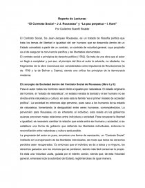 Reporte de Lecturas: “El Contrato Social – J-J. Rousseau” y “La paz perpetua – I. Kant”. Página 1