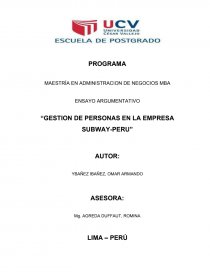 “GESTION DE PERSONAS EN LA EMPRESA SUBWAY-PERU”. Página 1