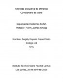 Actividad evaluativa de ofimatica Cuestionario de Word