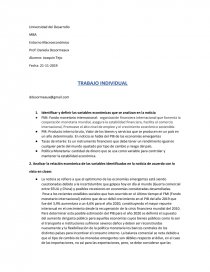 Analisis Noticia. Identificar y definir las variables económicas que se analizan en la noticia. Página 1