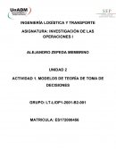 Actividad . Modelos de teoría de toma de decisiones