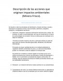 Descripción de las acciones que originan impactos ambientales (Minera Frisco)