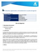 Producción, organización y mercadotecnia en un plan de negocios. NutriGym Online