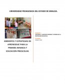 AMBIENTES Y ESTRATEGIAS DE APRENDIZAJE PARA LA PRIMERA INFANCIA Y EDUCACION PREESCOLAR