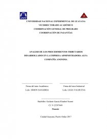 ANALISIS DE LOS PROCEDIMIENTOS TRIBUTARIOS DESARROLLADOS EN LA EMPRESA ADMINISTRADORA ALFA COMPAÑÍA ANONIMA. Página 1
