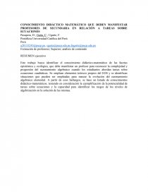 CONOCIMIENTO DIDÁCTICO MATEMÁTICO QUE DEBEN MANIFESTAR PROFESORES DE SECUNDARIA EN RELACIÓN A TAREAS SOBRE ECUACIONES. Página 1