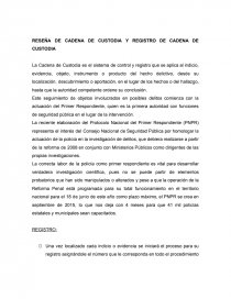 RESEÑA DE CADENA DE CUSTODIA Y REGISTRO DE CADENA DE CUSTODIA. Página 1
