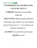 RESUMEN DEL ARTÍCULO: BACTERIAS REDUCTORAS DE Cr+6 Y SU POTENCIAL BIOTECNOLÓGICO