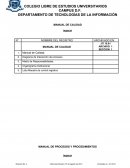 MANUAL DE CALIDAD. MANUAL DE PROCESOS Y PROCEDIMIENTOS