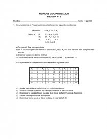 METODOS DE OPTIMIZACION PRUEBA No 2. Página 1