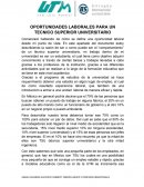 OPORTUNIDADES LABORALES PARA UN TECNICO SUPERIOR UNIVERSITARIO