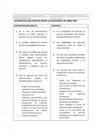 DIFERENCIAS ENTRE ADMINISTRACION DIRECTA Y CONTRATA - Ensayos - Yoselin  Gordillo Guevara