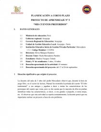 PROYECTO DE APRENDIZAJE N° 5 “MIS CUENTOS PREFERIDOS”. Página 1