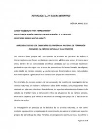 ANÁLISIS REFLEXIVO 1ER. ENCUENTRO DEL PROGRAMA NACIONAL DE FORMACIÓN AVANZADA EN CIENCIAS NATURALES Y MATEMÁTICA. Página 1